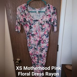 Maternity Pink Floral Ruched Stretchy Dress